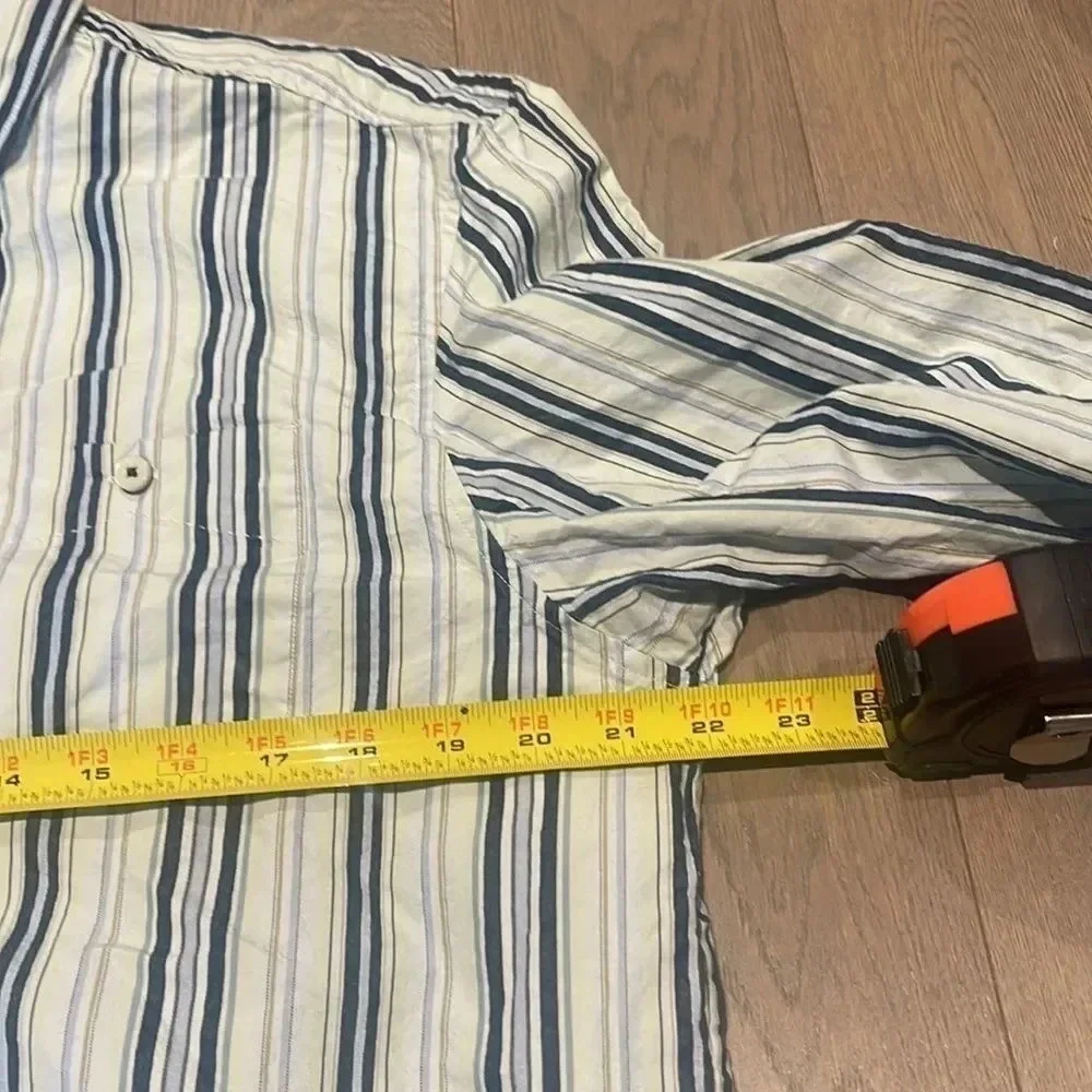 Tommy Bahama Men Size L White Blue Stripe Cotton Silk Shirt